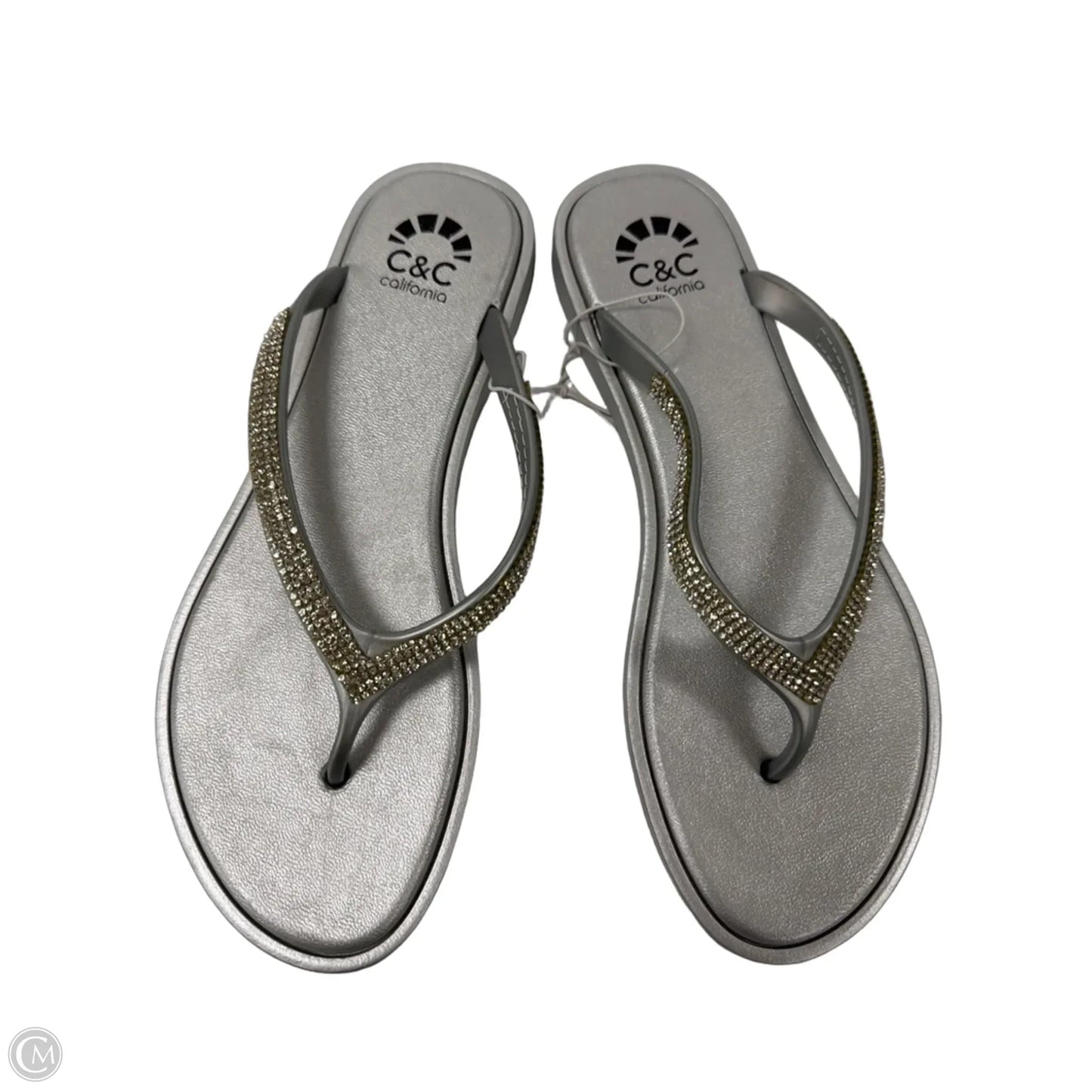 Sandals Flip Flops By C And C In Silver, Size: 10