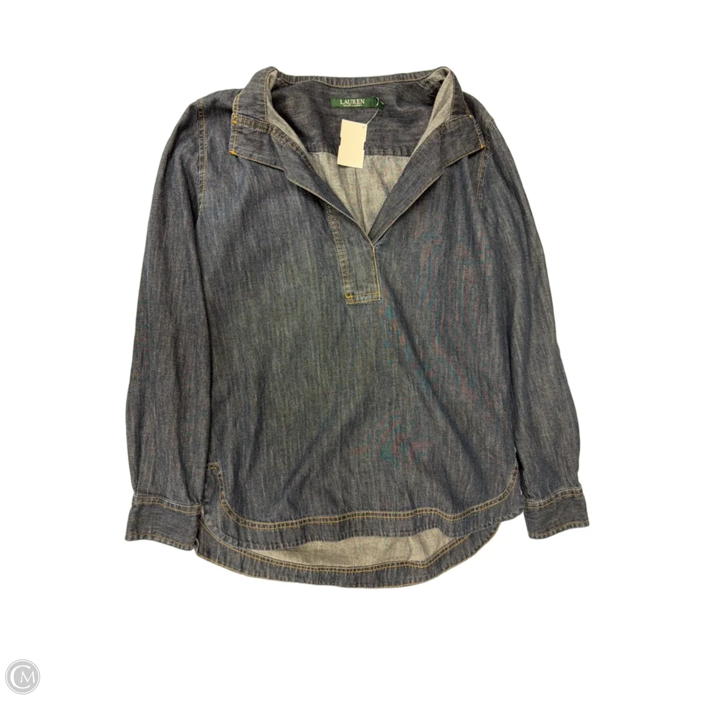 Top Long Sleeve By Lauren By Ralph Lauren In Blue Denim, Size: S