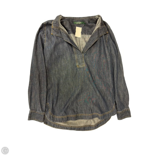 Top Long Sleeve By Lauren By Ralph Lauren In Blue Denim, Size: S
