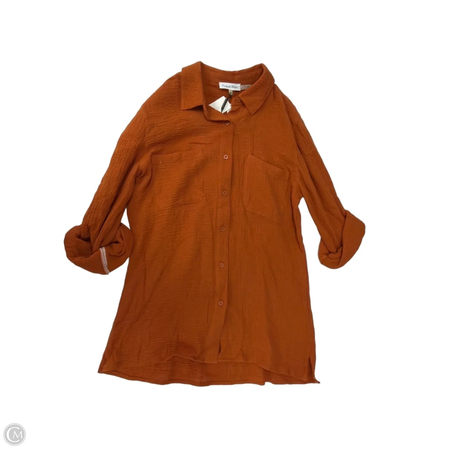 Top Long Sleeve By Calvin Klein In Orange, Size: S