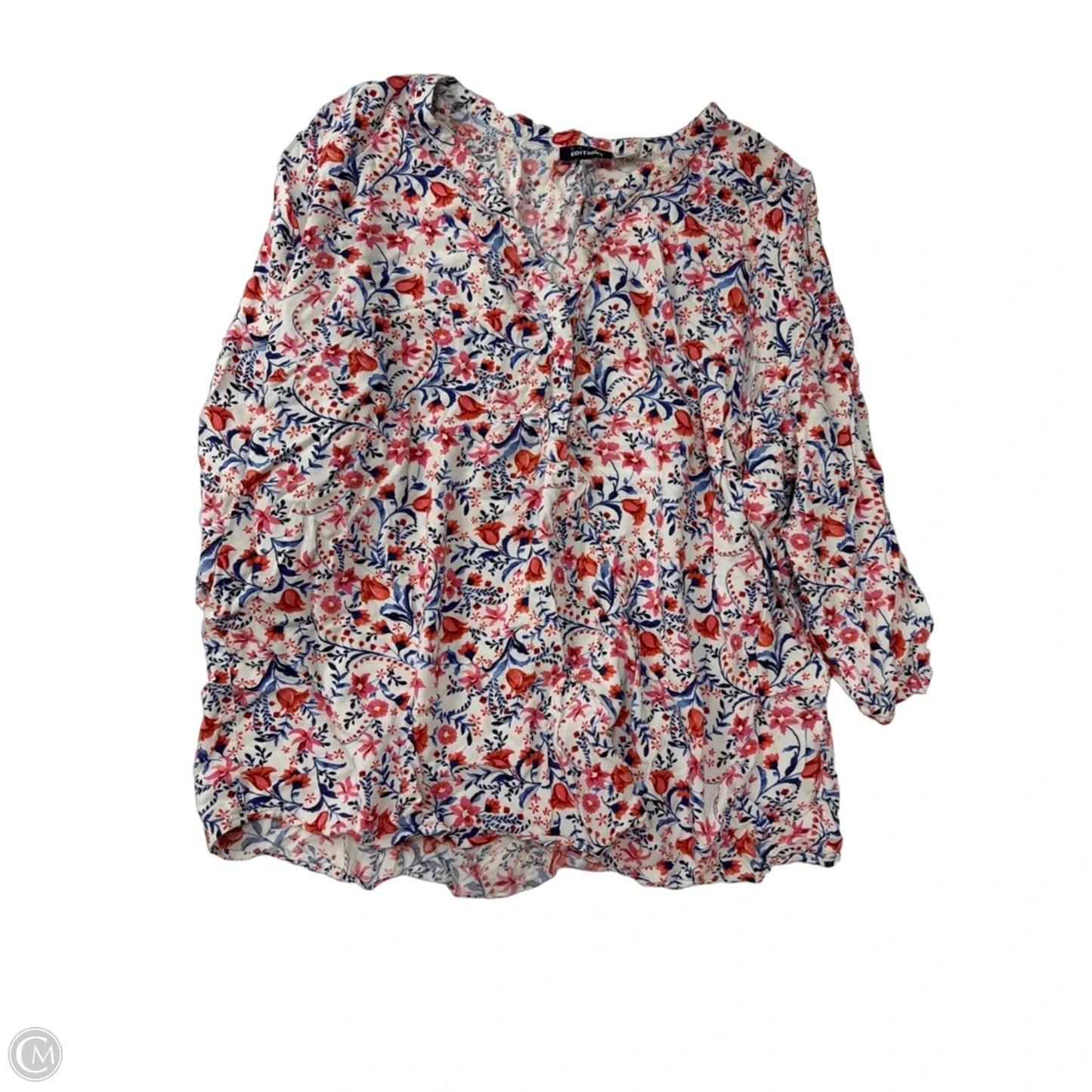 Top 3/4 Sleeve By Basic Editions In Floral Print, Size: 2x