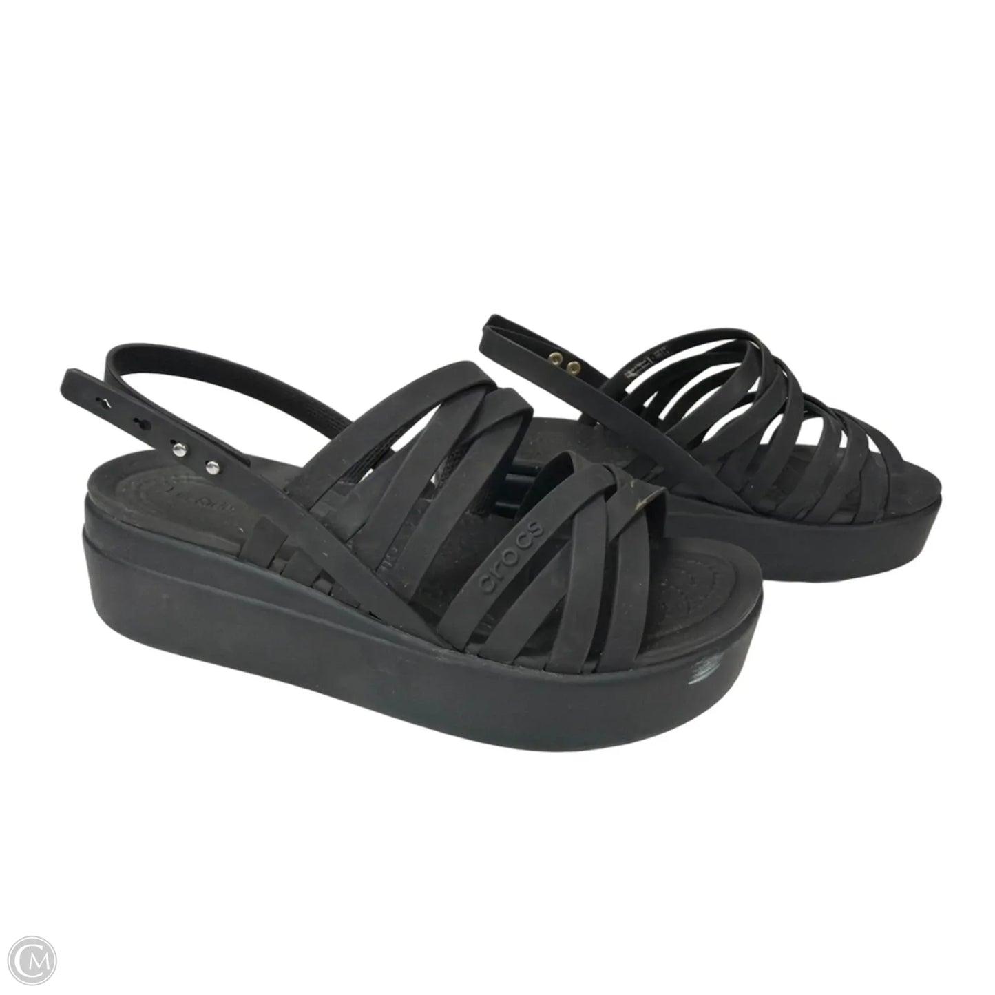 Sandals Flats By Crocs In Black, Size: 8