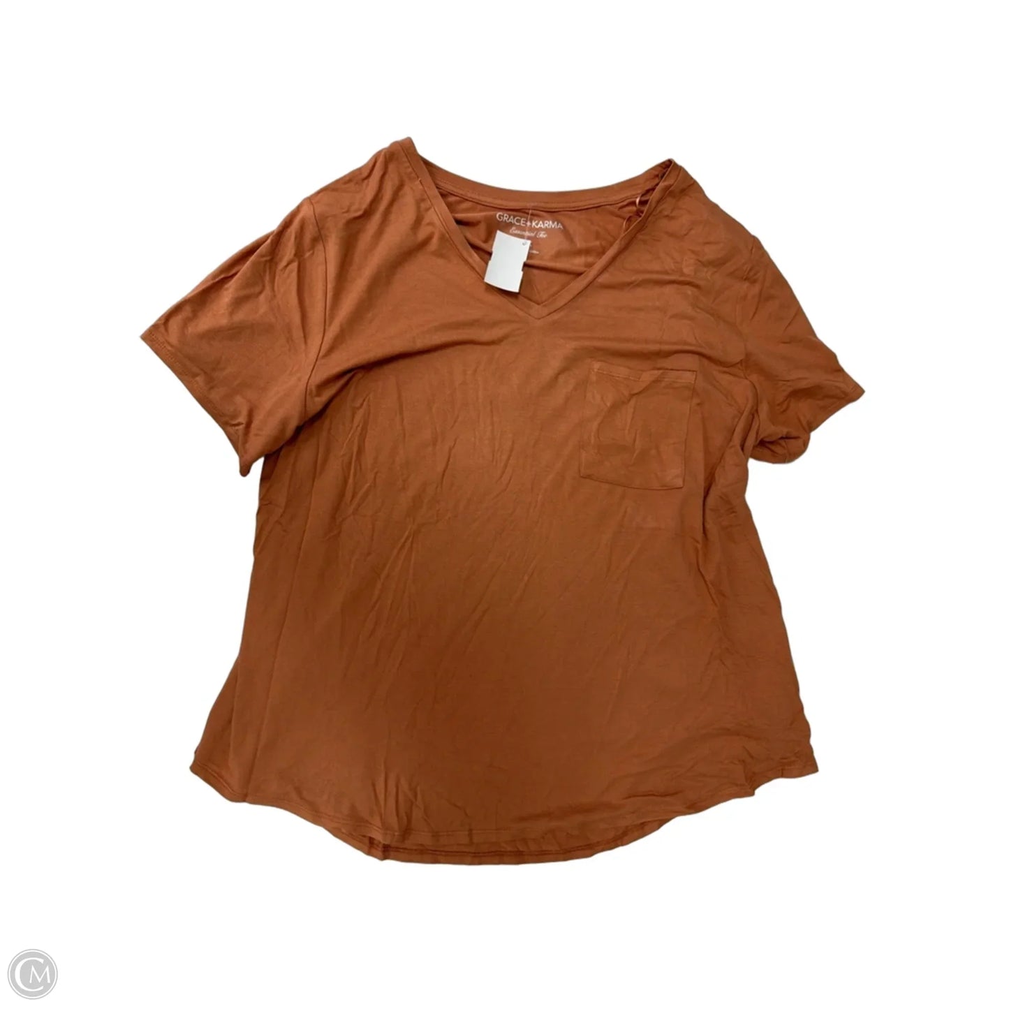 Top Short Sleeve By Grace + Karma In Brown, Size: 1x