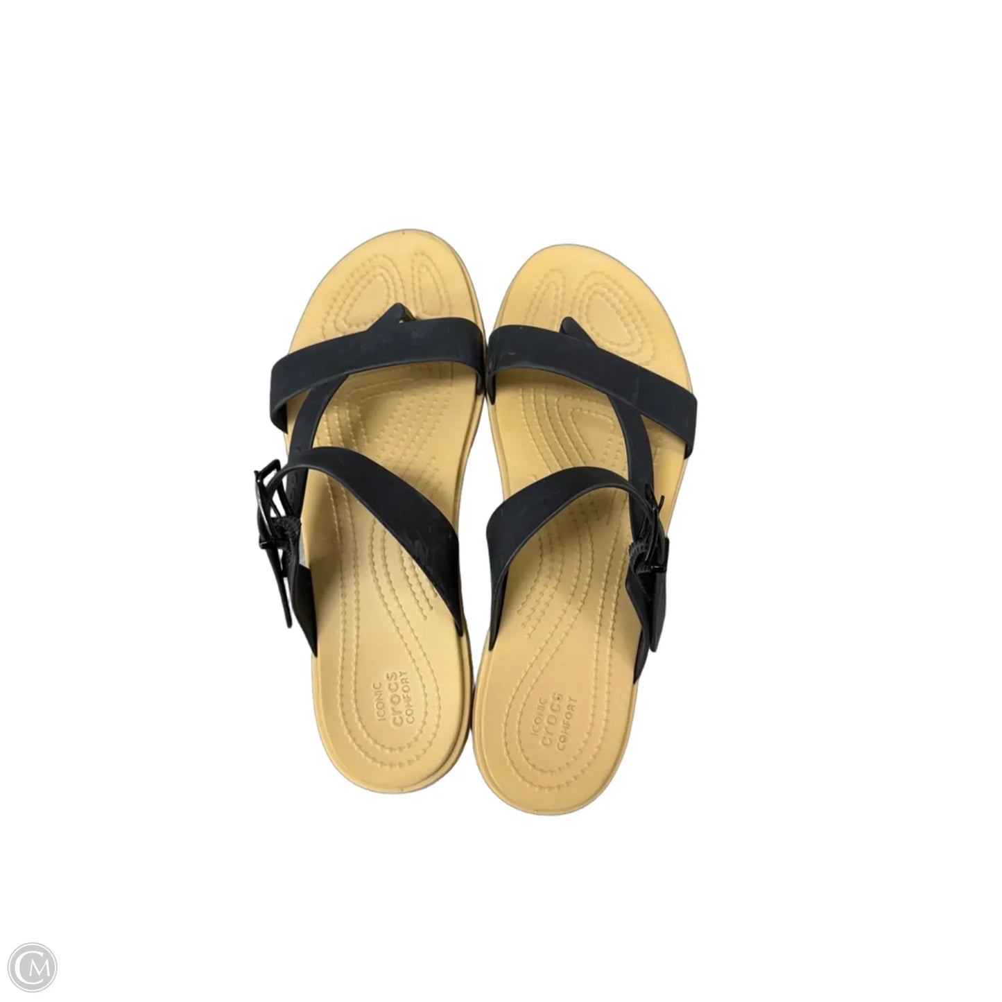 Sandals Flats By Crocs In Black & Tan, Size: 10