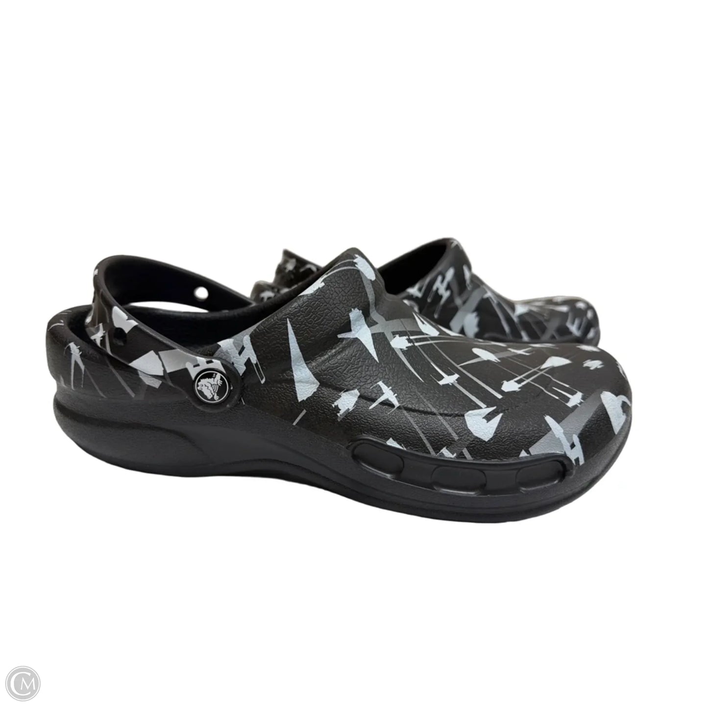 Shoes Flats By Crocs In Black & White, Size: 12