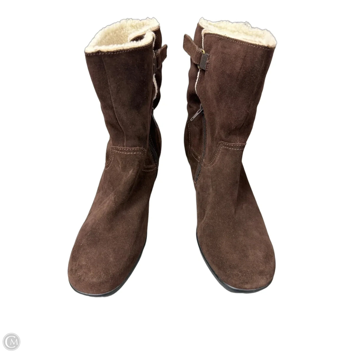 Boots Ankle Heels By Clarks In Brown, Size: 9