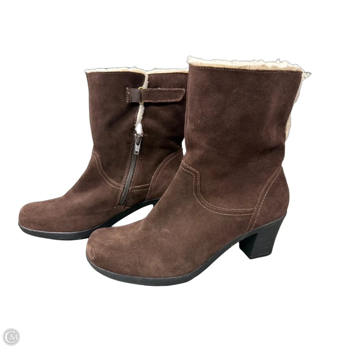 Boots Ankle Heels By Clarks In Brown, Size: 9