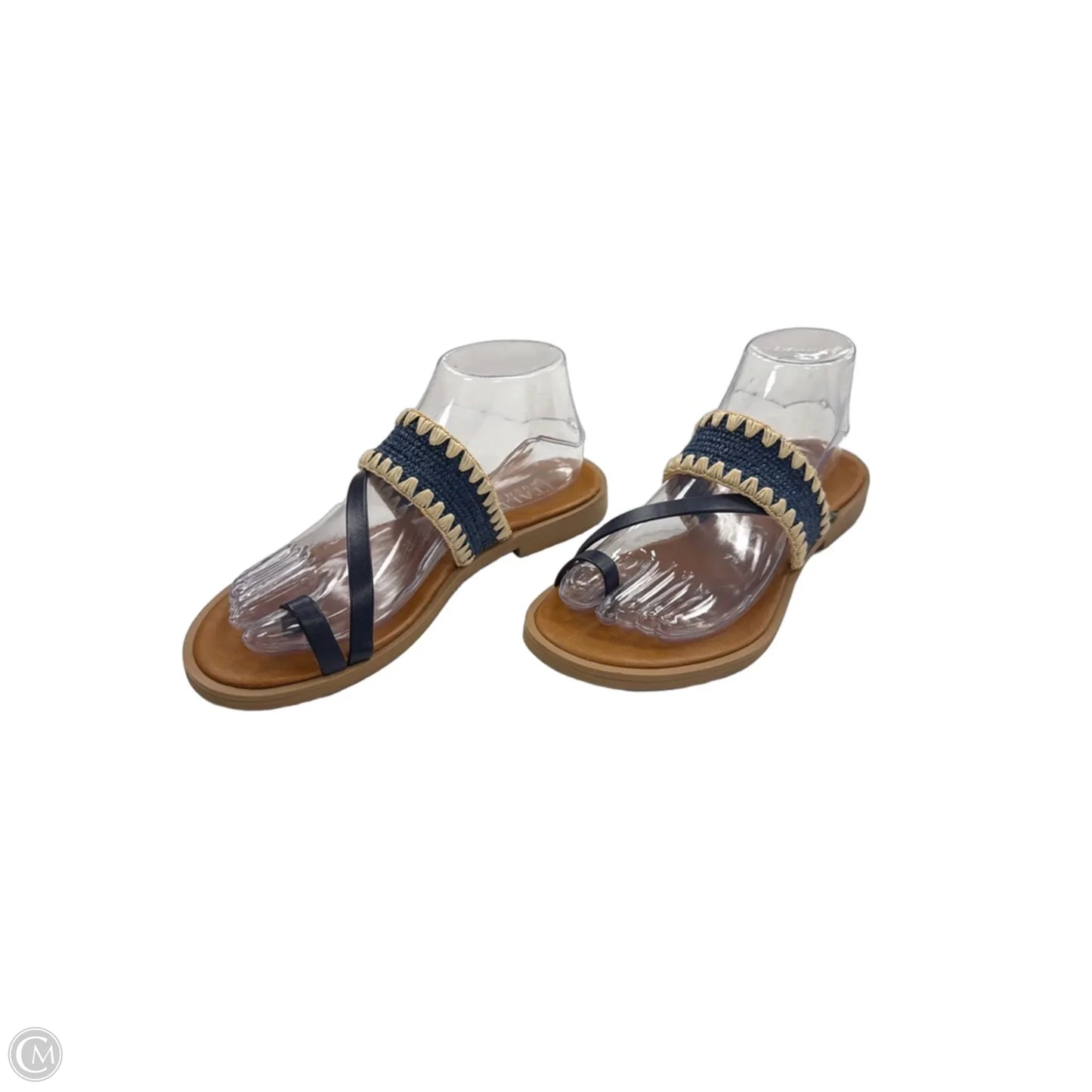 Sandals Flats By Italian Shoemakers In Blue & Cream, Size: 7.5