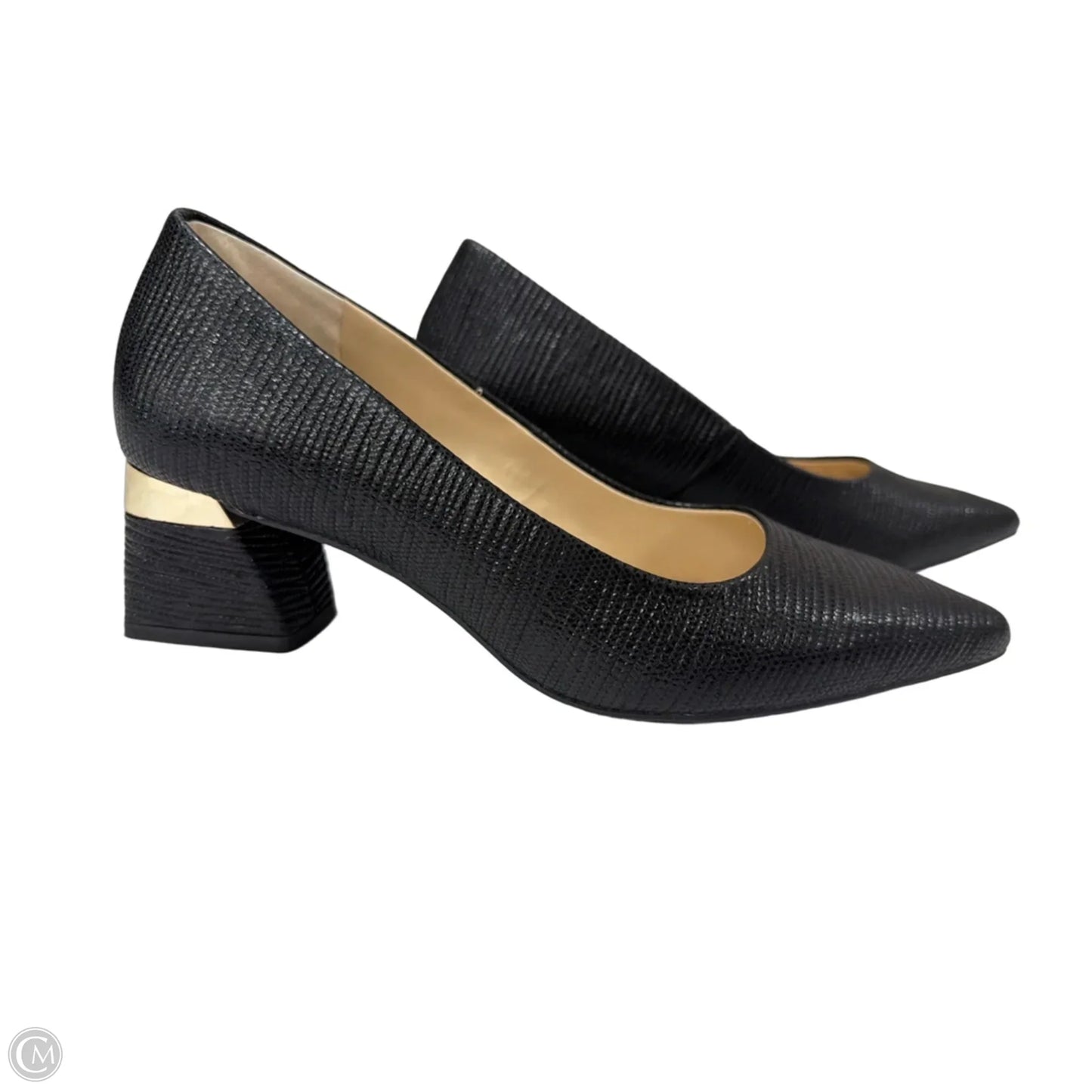 Shoes Heels Block By Alex Marie In Black & Gold, Size: 7.5