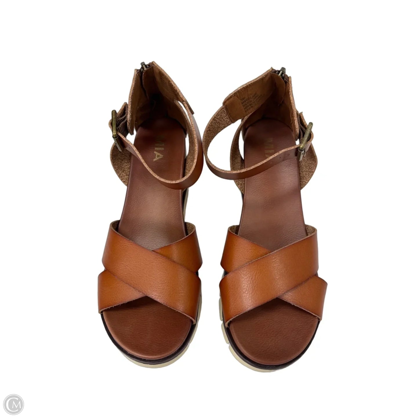 Sandals Heels Wedge By Mia In Brown, Size: 10