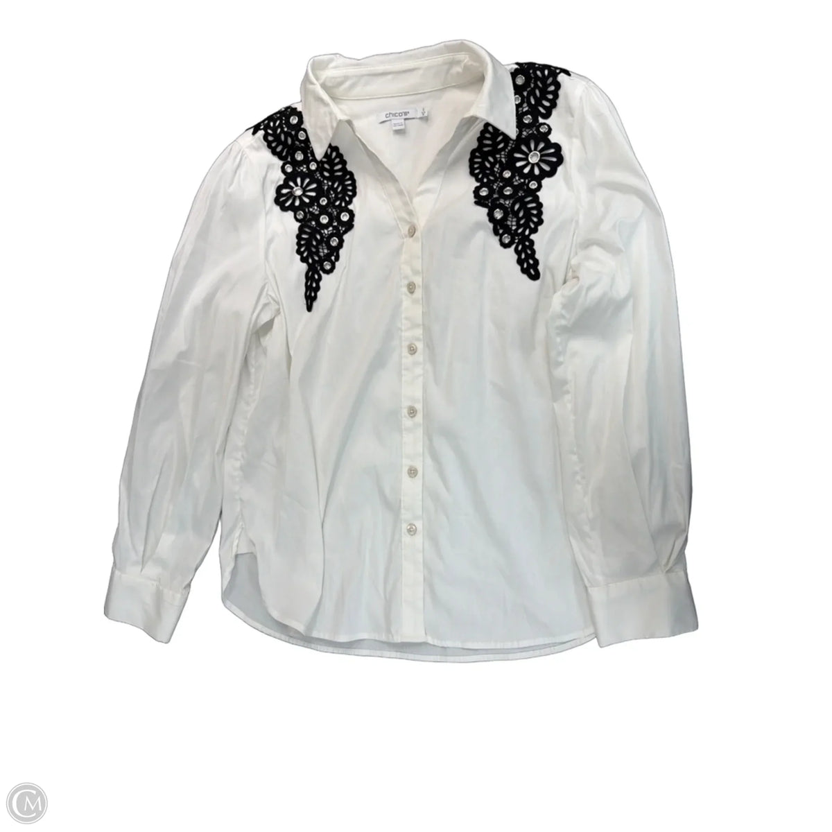 Top Long Sleeve By Chicos In Black & White, Size: L