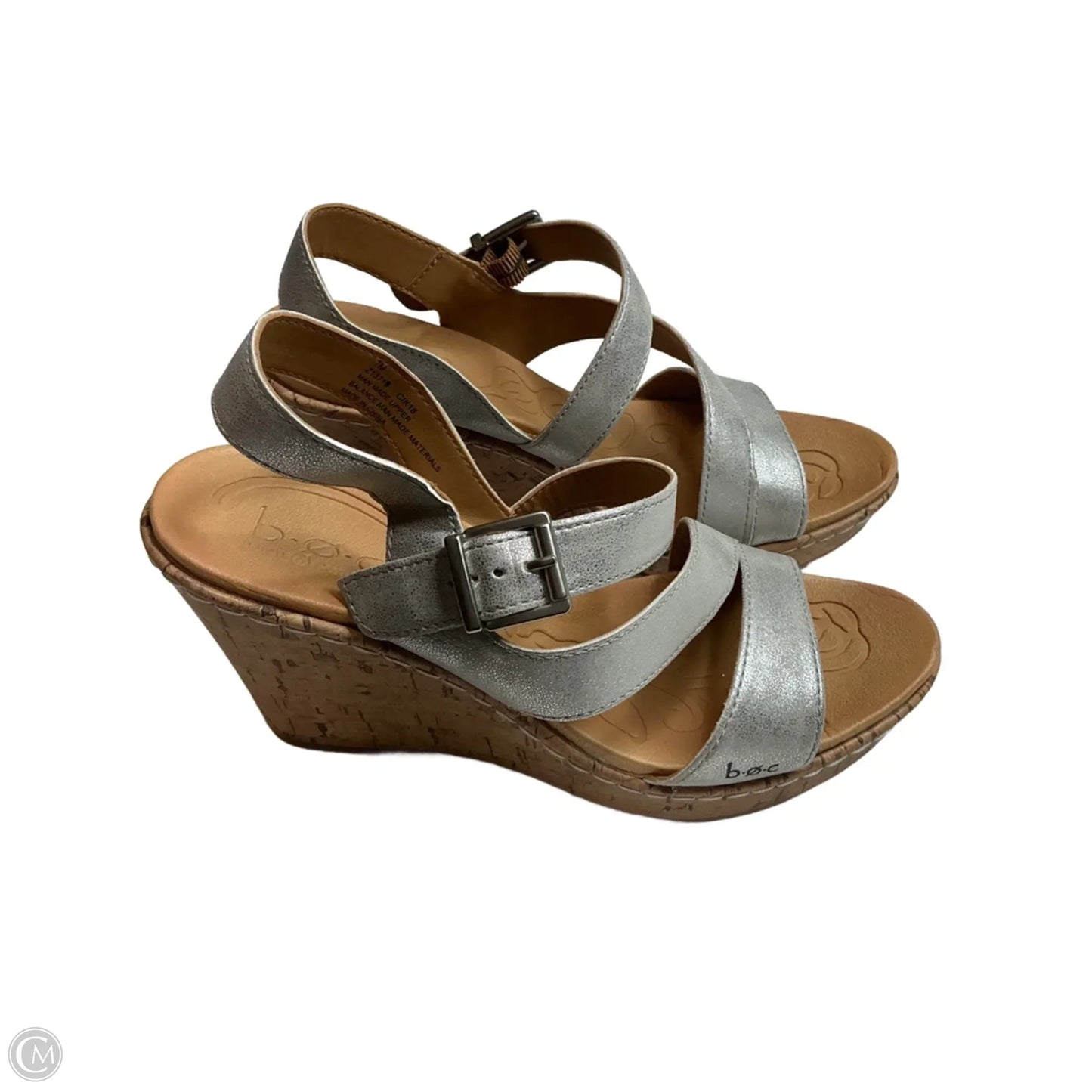 Sandals Heels Wedge By Boc In Silver, Size: 7