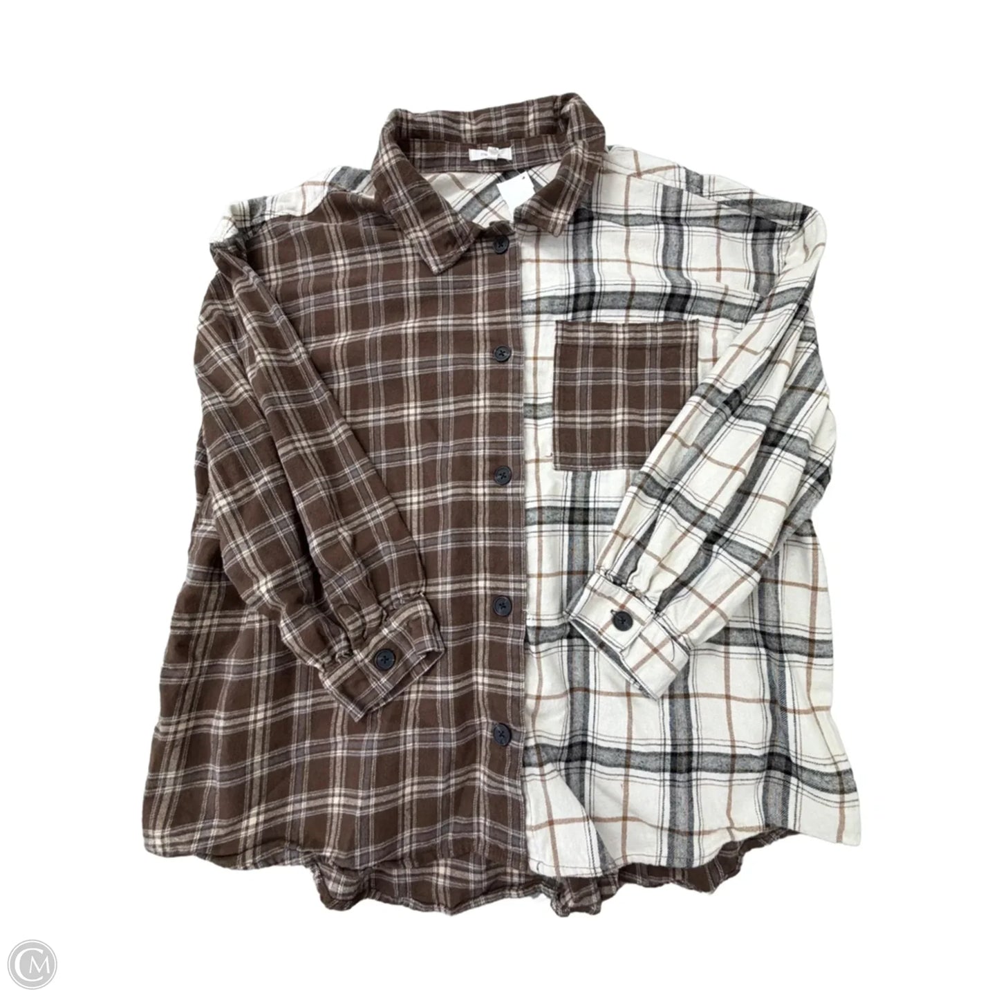 Top Long Sleeve By Maurices In Plaid Pattern, Size: 1x