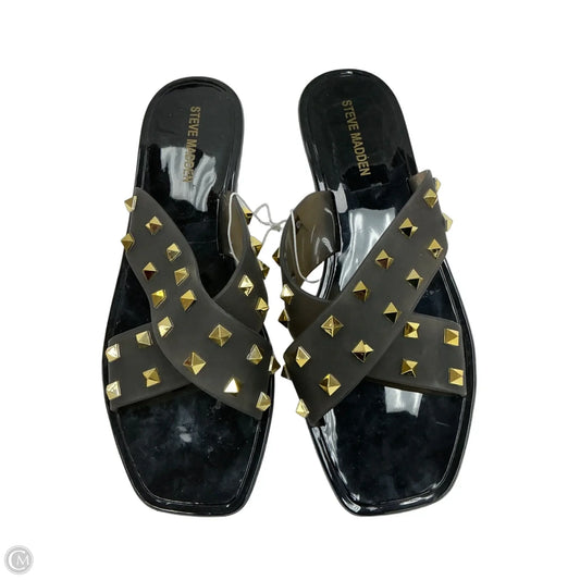 Sandals Flats By Steve Madden In Black & Gold, Size: 8