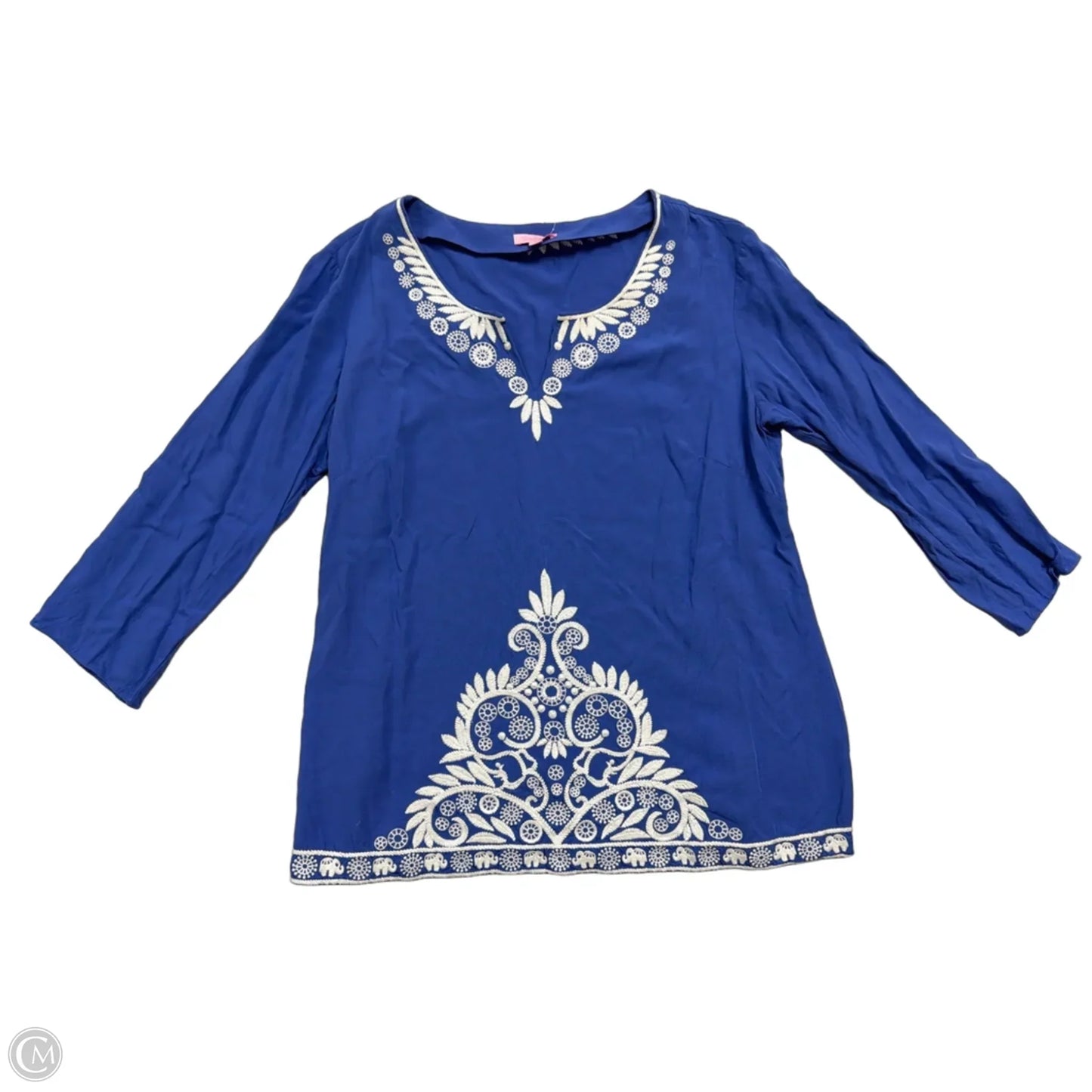 Top 3/4 Sleeve Designer By Lilly Pulitzer In Blue & White, Size: Xl