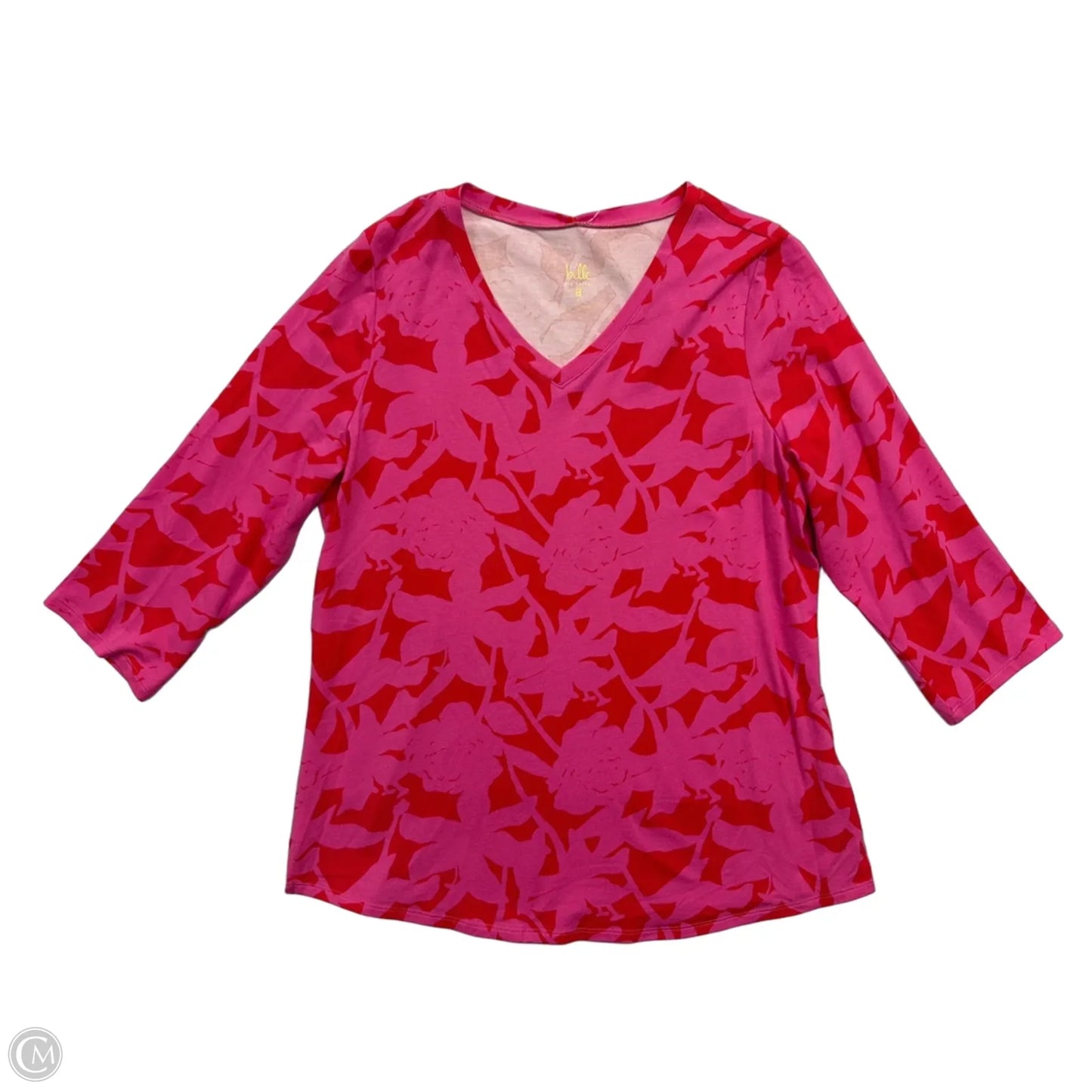 Top 3/4 Sleeve By Belle By Kim Gravel In Pink & Red, Size: S