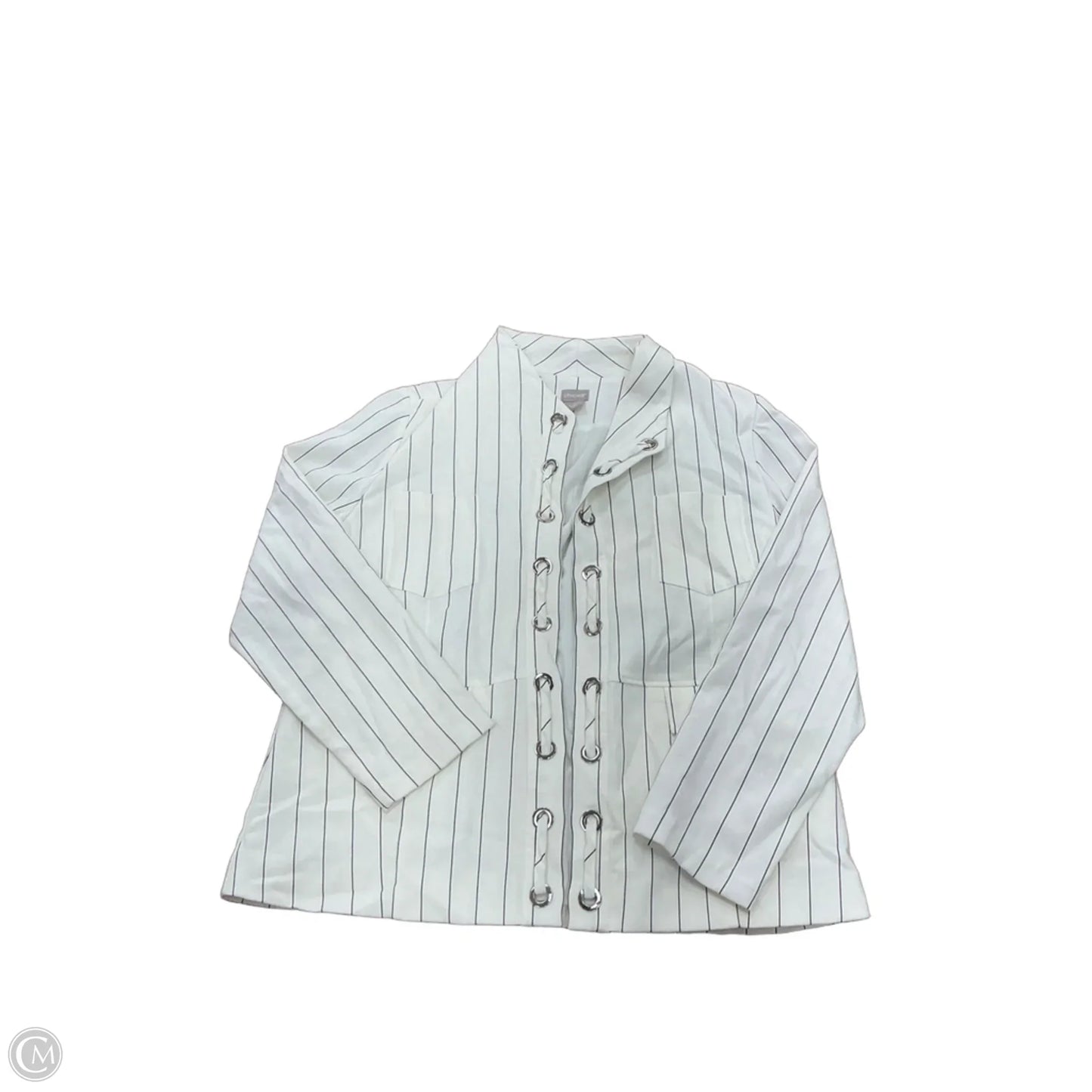 Blazer By Chicos In Striped Pattern, Size: L