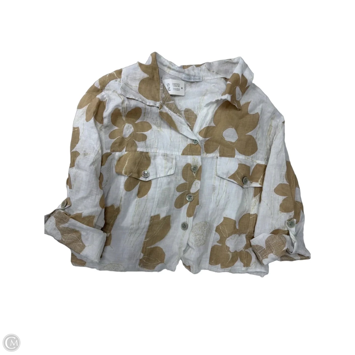 Top Long Sleeve By Clothes Mentor In Tan & White, Size: S
