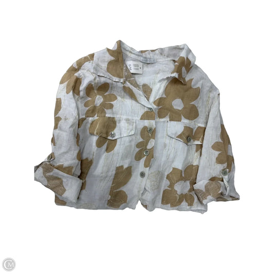 Top Long Sleeve By Clothes Mentor In Tan & White, Size: S