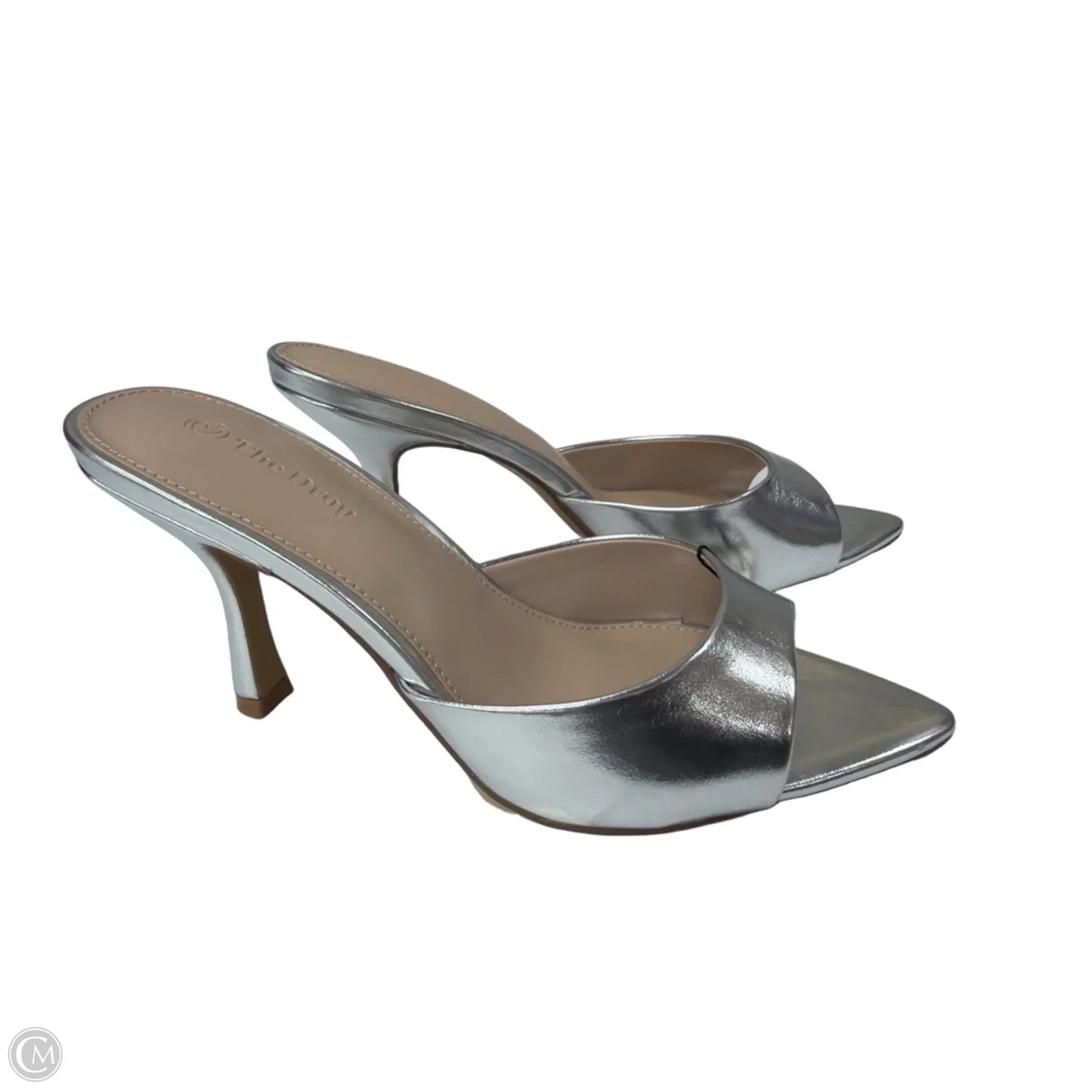 Sandals Heels Kitten By The Drop In Silver, Size: 8.5
