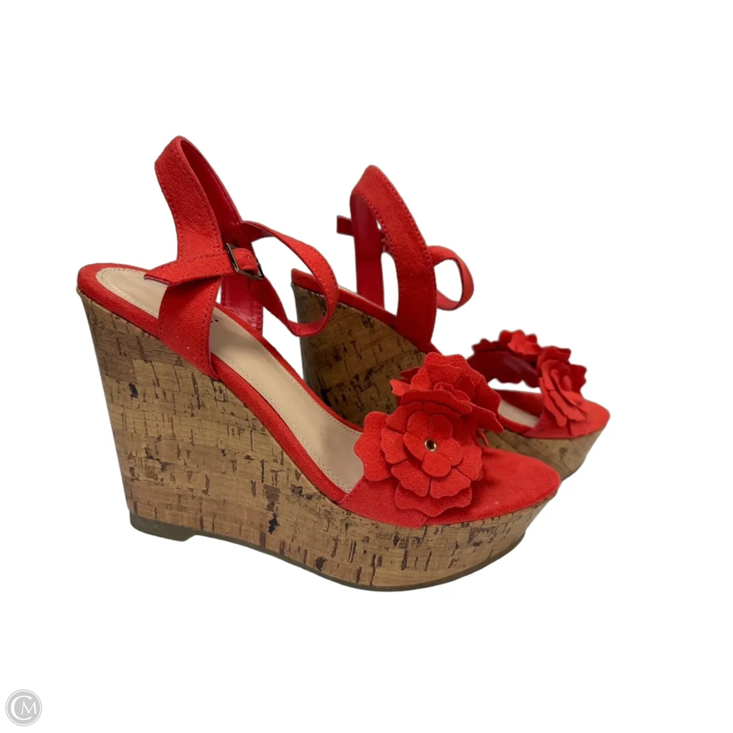 Sandals Heels Wedge By Fioni In Red, Size: 6.5