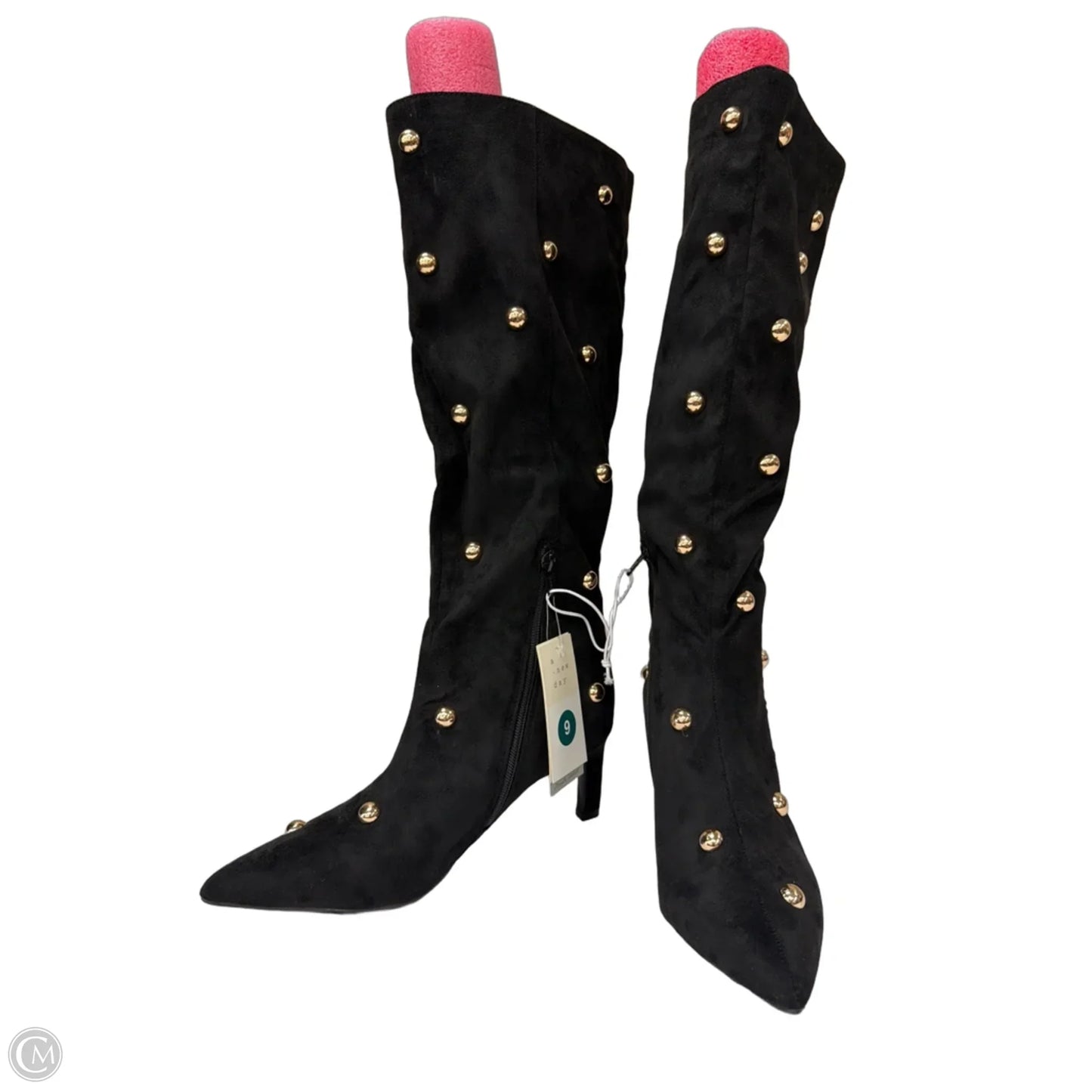 Boots Mid-calf Heels By Nine West In Black & Gold, Size: 9