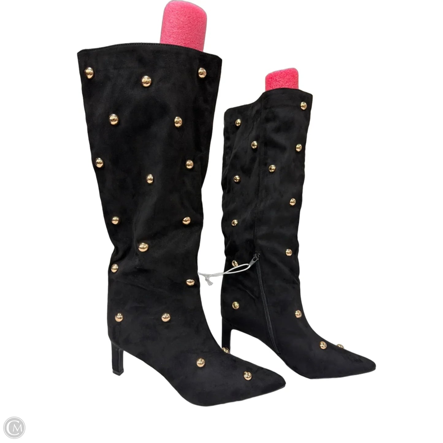 Boots Mid-calf Heels By Nine West In Black & Gold, Size: 9