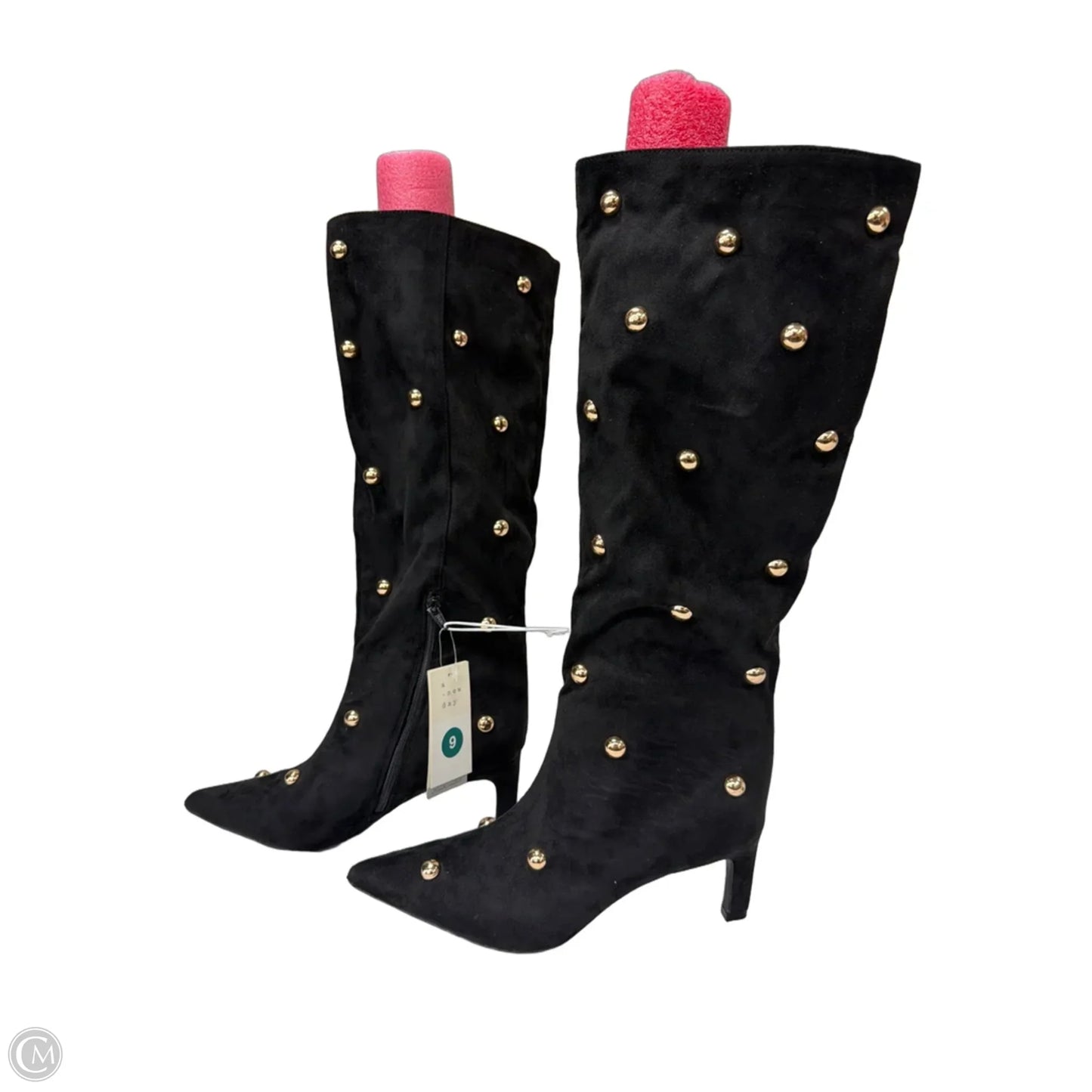 Boots Mid-calf Heels By Nine West In Black & Gold, Size: 9