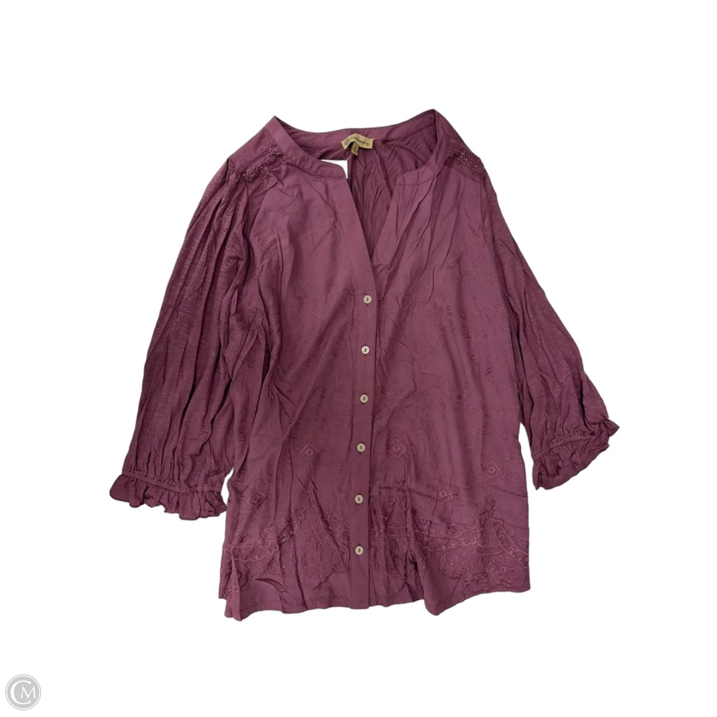 Top 3/4 Sleeve By Democracy In Purple, Size: 1x