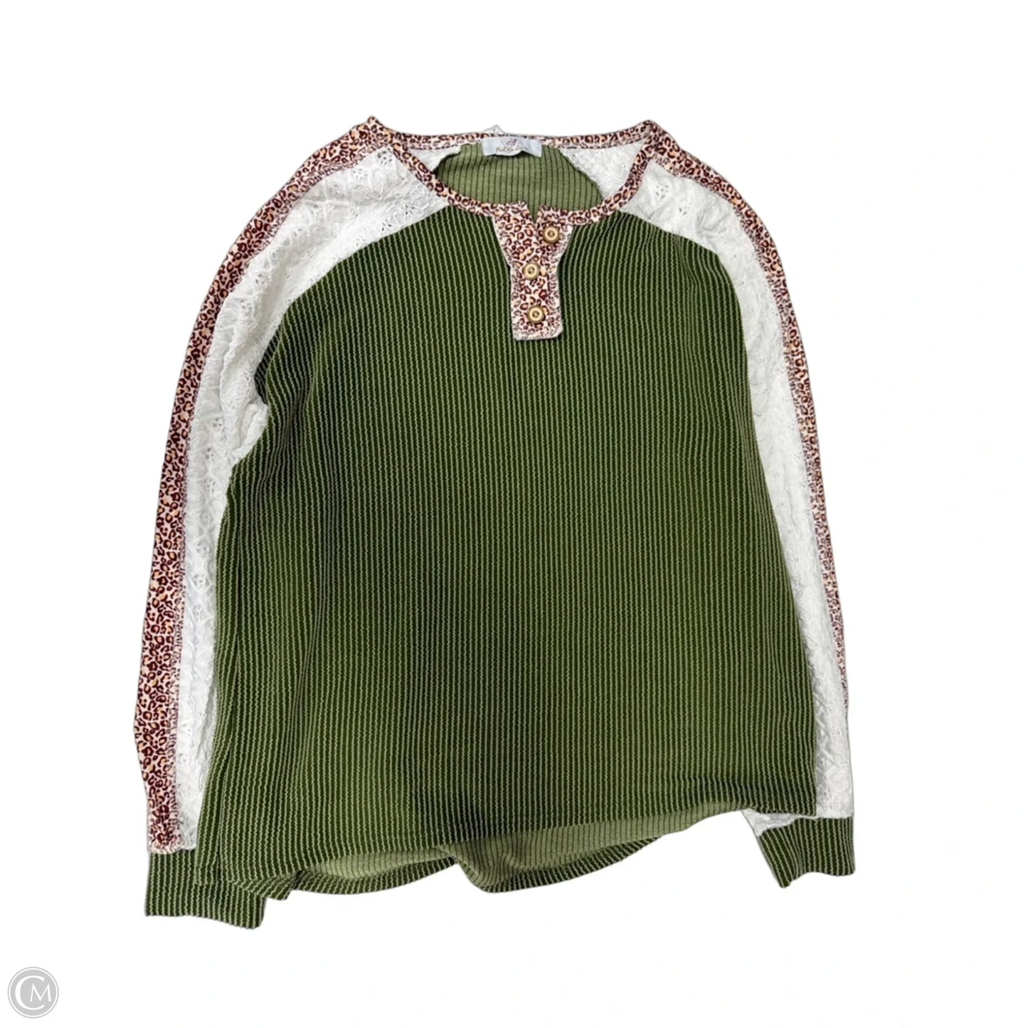 Top Long Sleeve By Cmf In Green & White, Size: M