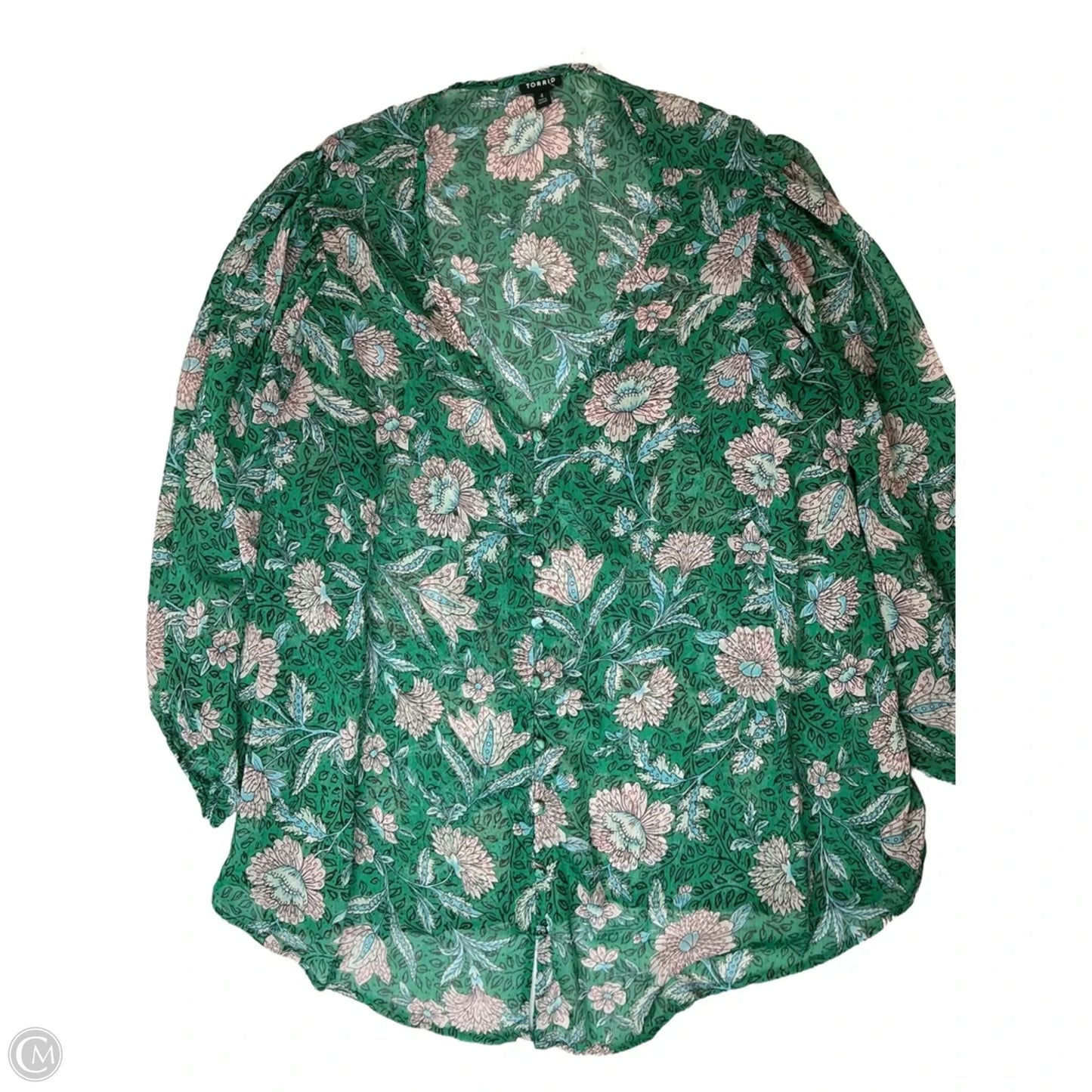 Top Long Sleeve By Torrid In Green & White, Size: 4x