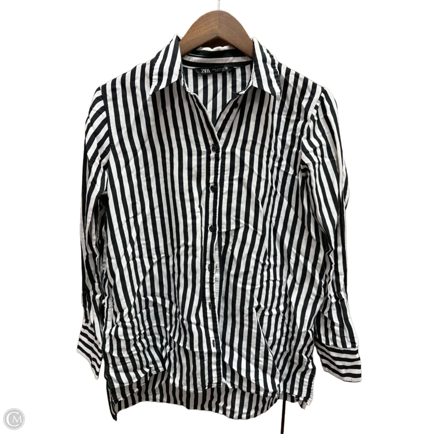 Top Long Sleeve By Zara In Striped Pattern, Size: M