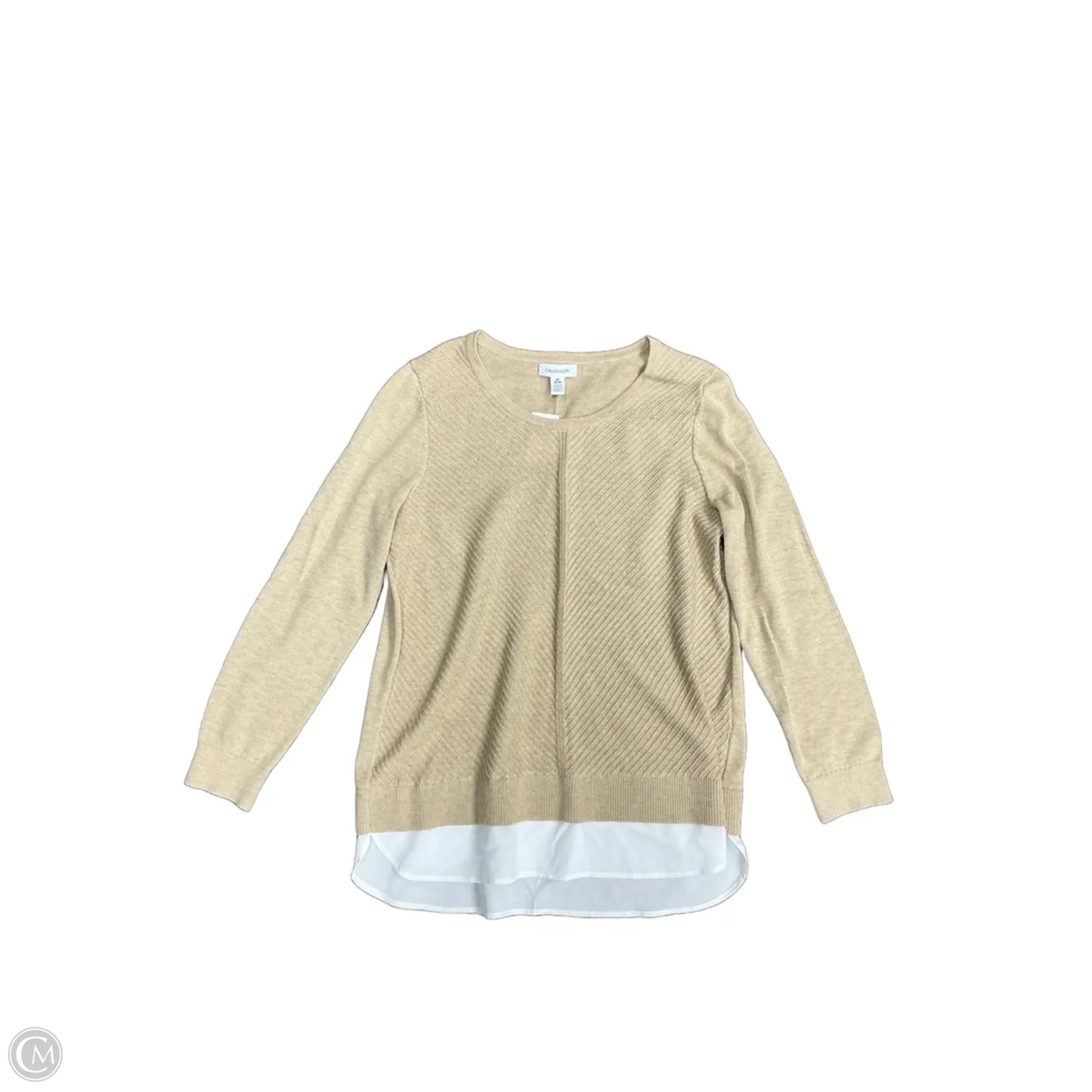 Top Long Sleeve By Calvin Klein In Tan, Size: M