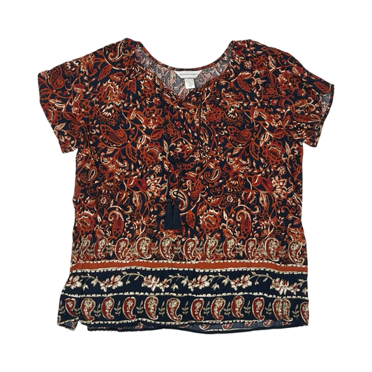 Blouse Ss By Christopher And Banks In Blue & Orange, Size:L