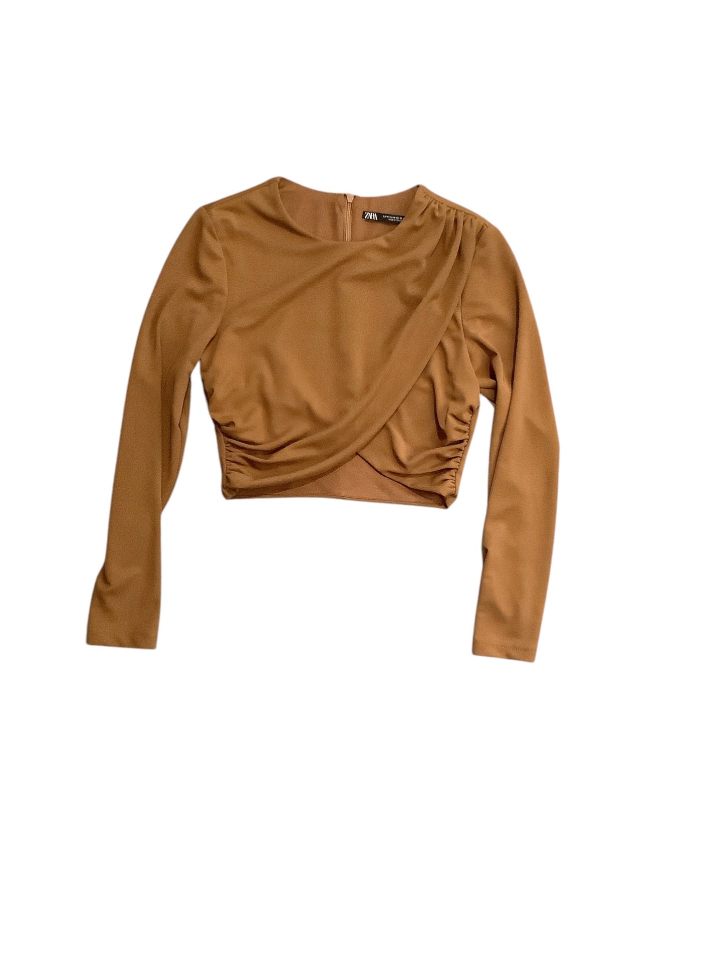 Top Long Sleeve Basic By Zara In Brown, Size: M