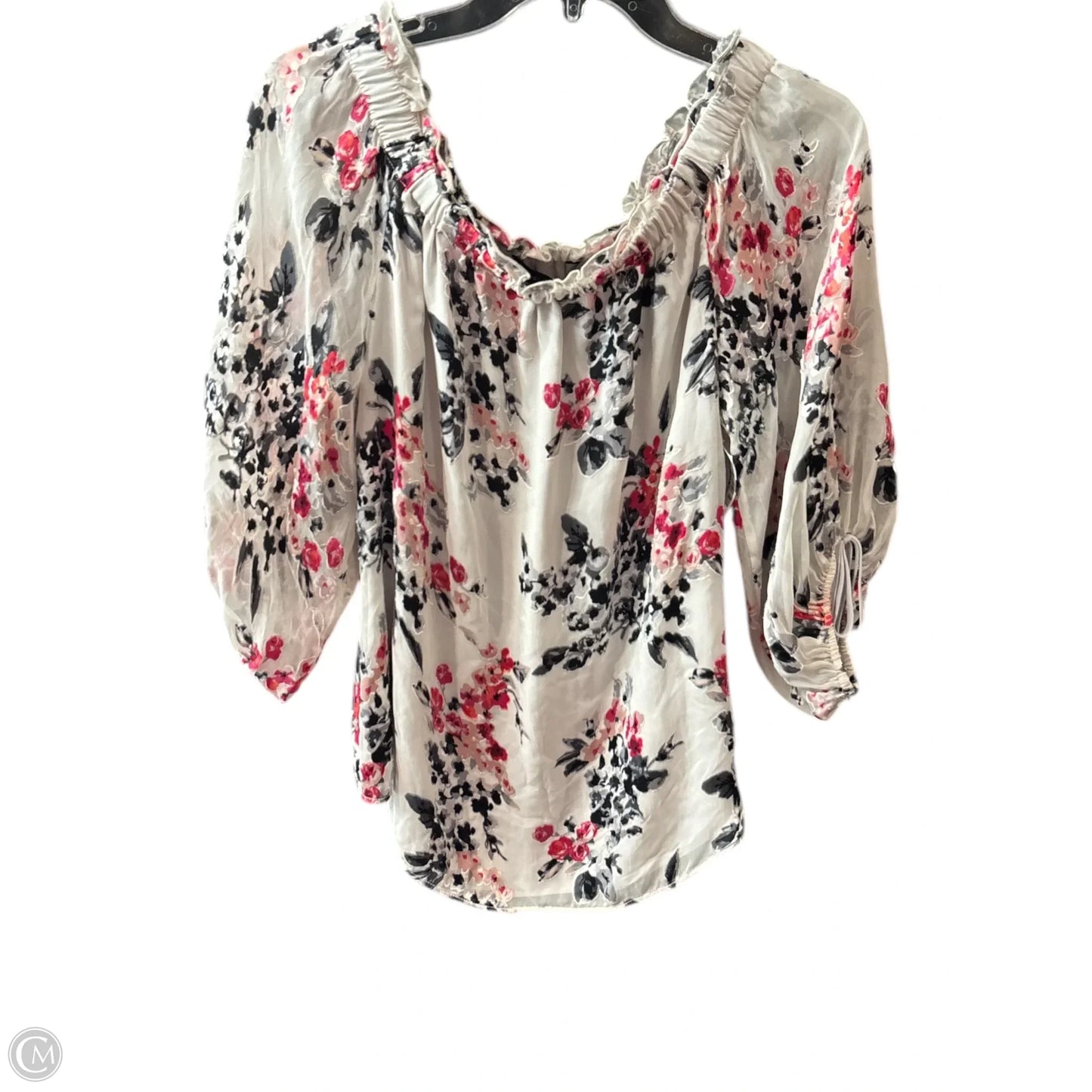 Top Long Sleeve Basic By White House Black Market In Floral Print, Size: Xs