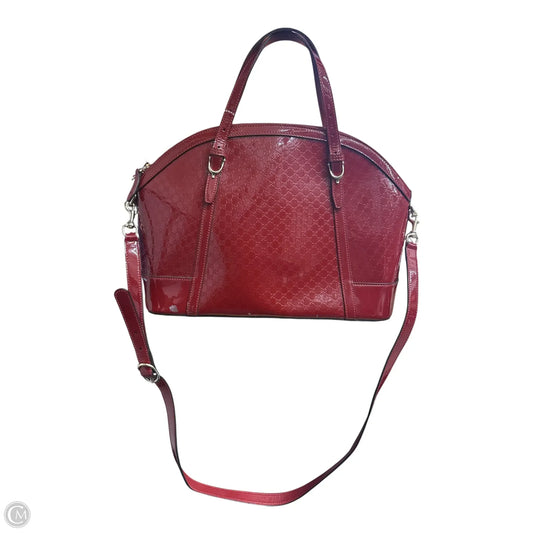 Handbag Luxury Designer By Gucci, Size: Large Patent Satchel