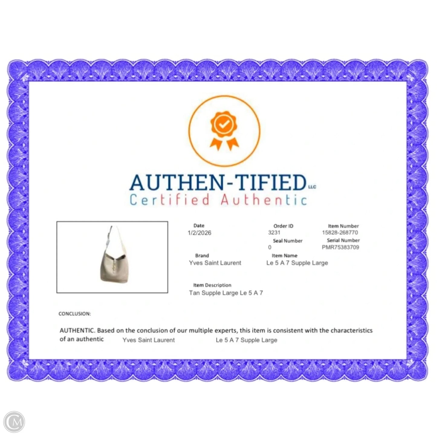 Yves Saint Laurent Handbag Large LE 5 À 7 supple  in grained leather Tan