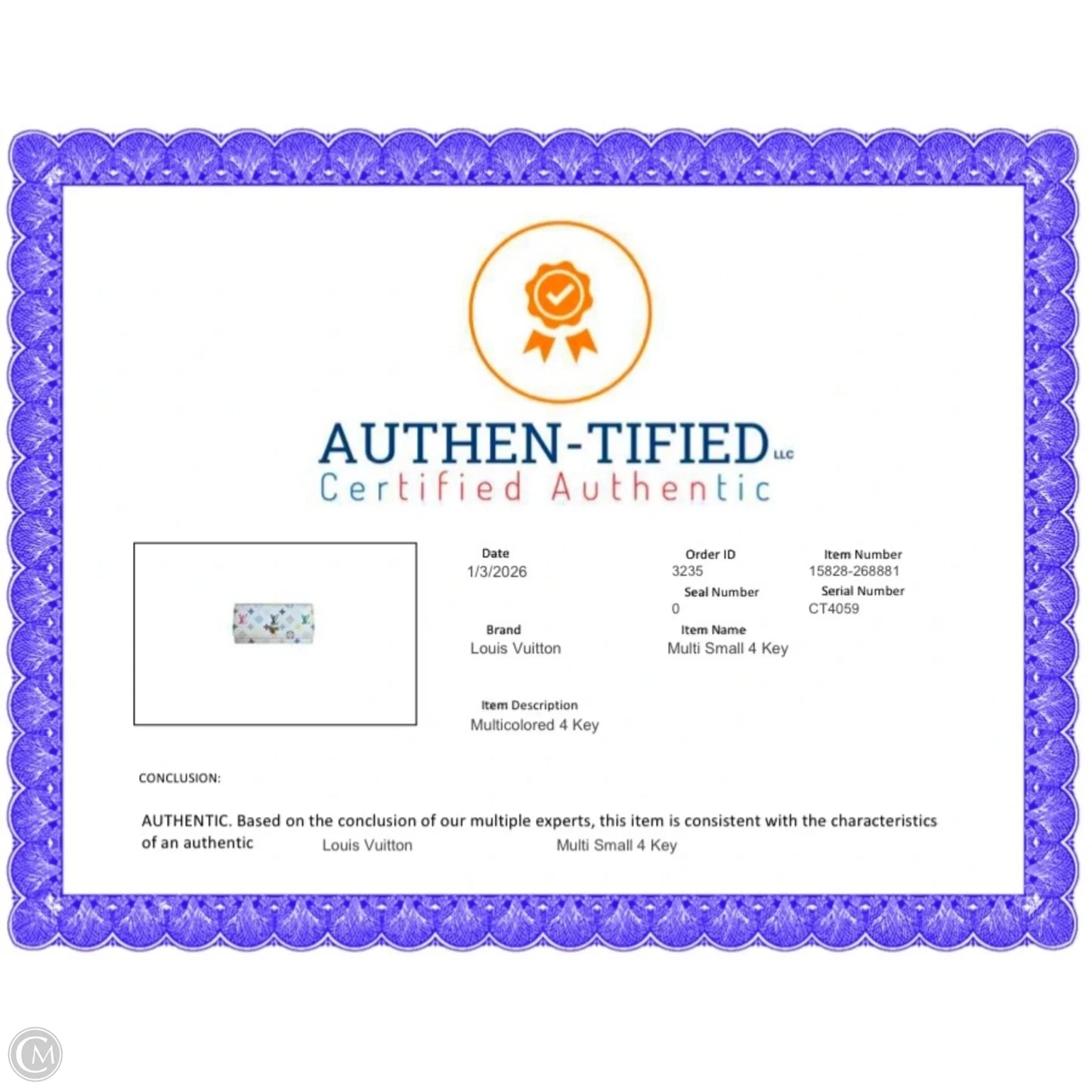 Key Chain Luxury Designer By Louis Vuitton, Size: Small