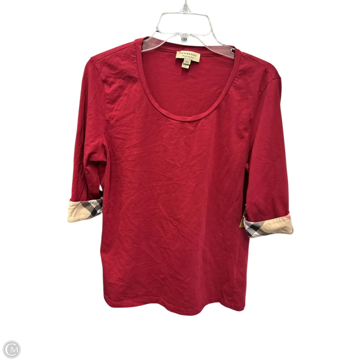 Top Long Sleeve Luxury Designer By Burberry In Red, Size: L