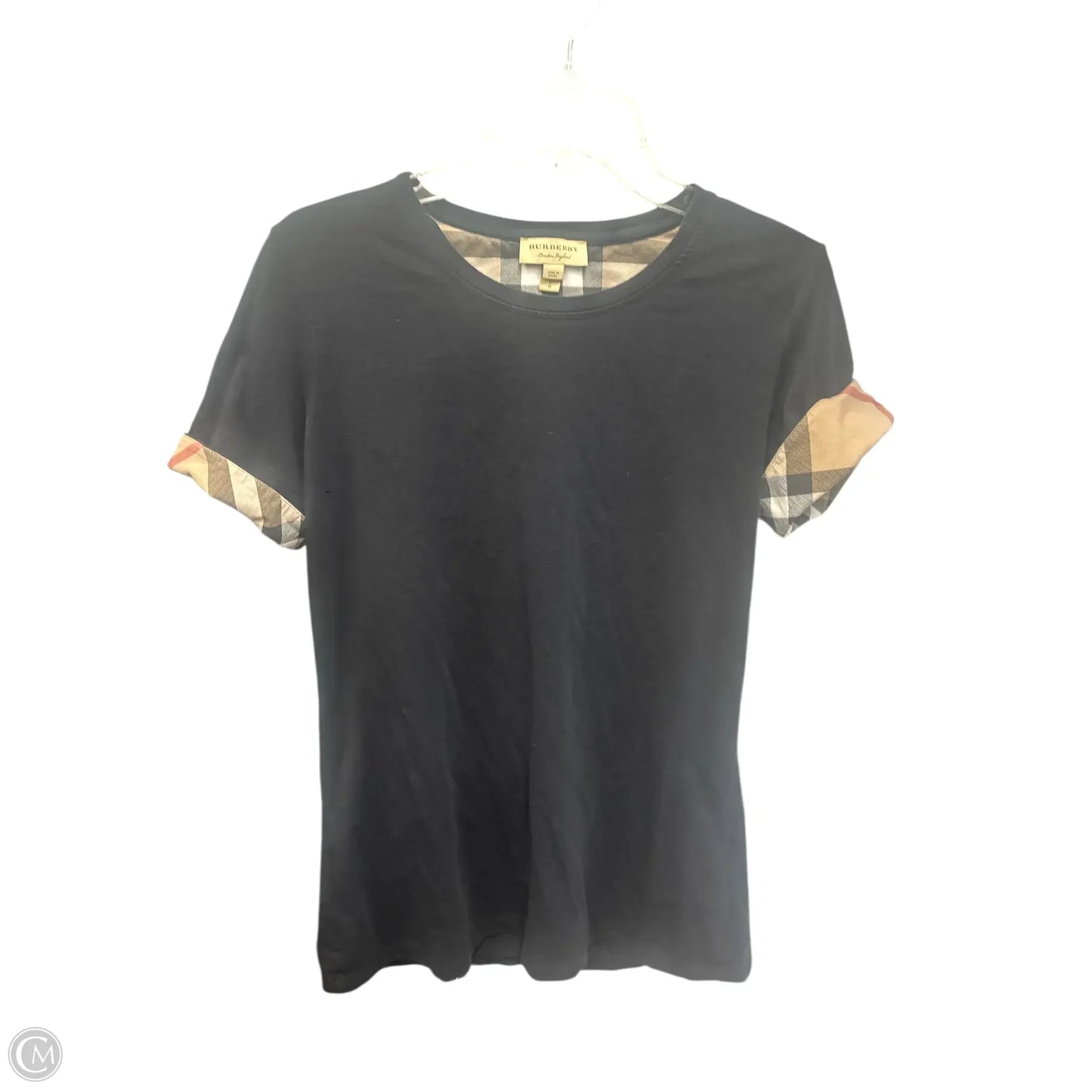 Top Short Sleeve Luxury Designer By Burberry In Black, Size: L