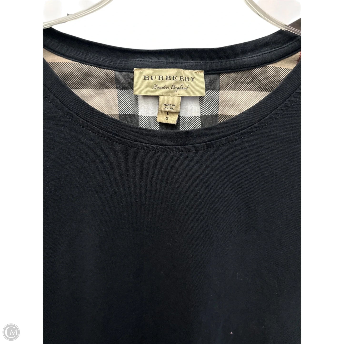 Top Short Sleeve Luxury Designer By Burberry In Black, Size: L