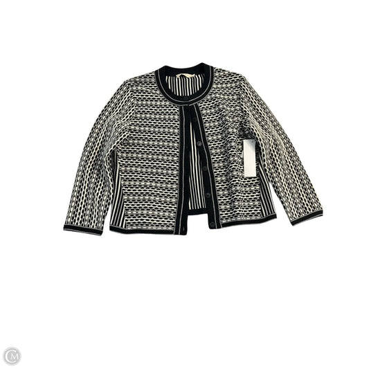 Sweater Cardigan Designer By Tory Burch In Black & Cream, Size: L