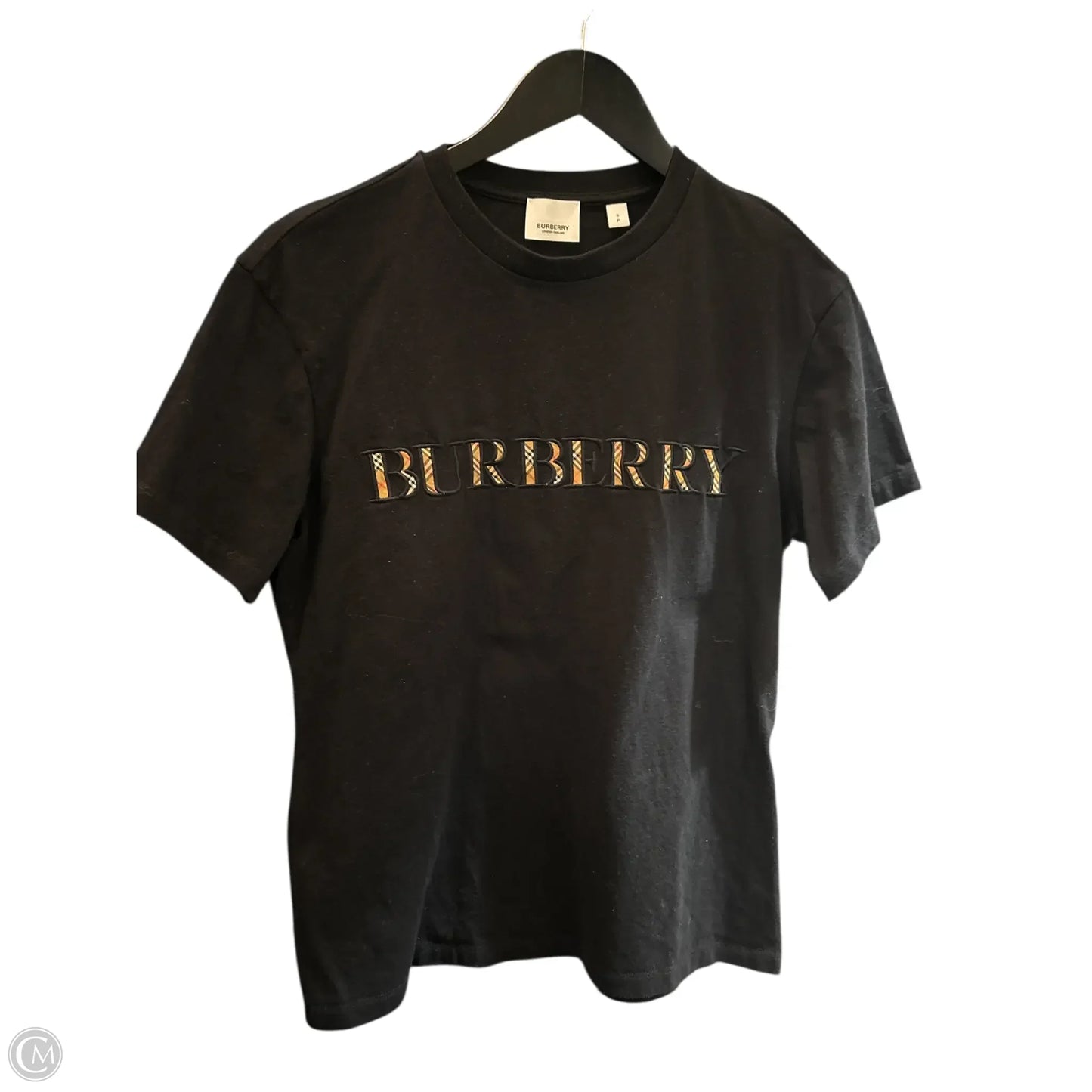 Top Short Sleeve Luxury Designer By Burberry In Black, Size: S
