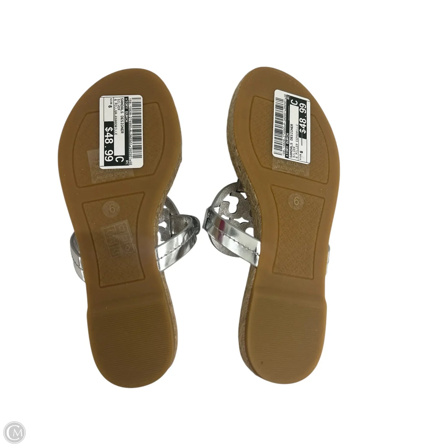 Sandals Designer By Tory Burch In Silver, Size: 6