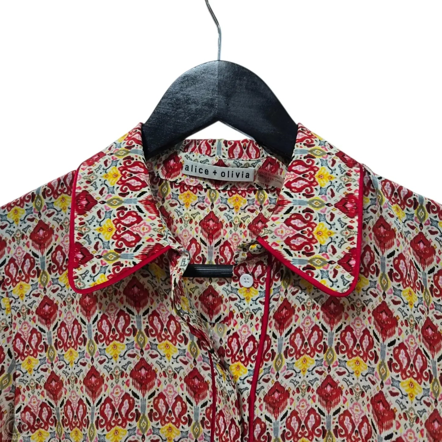 Top Long Sleeve Designer By Alice + Olivia In Red & Yellow, Size: S