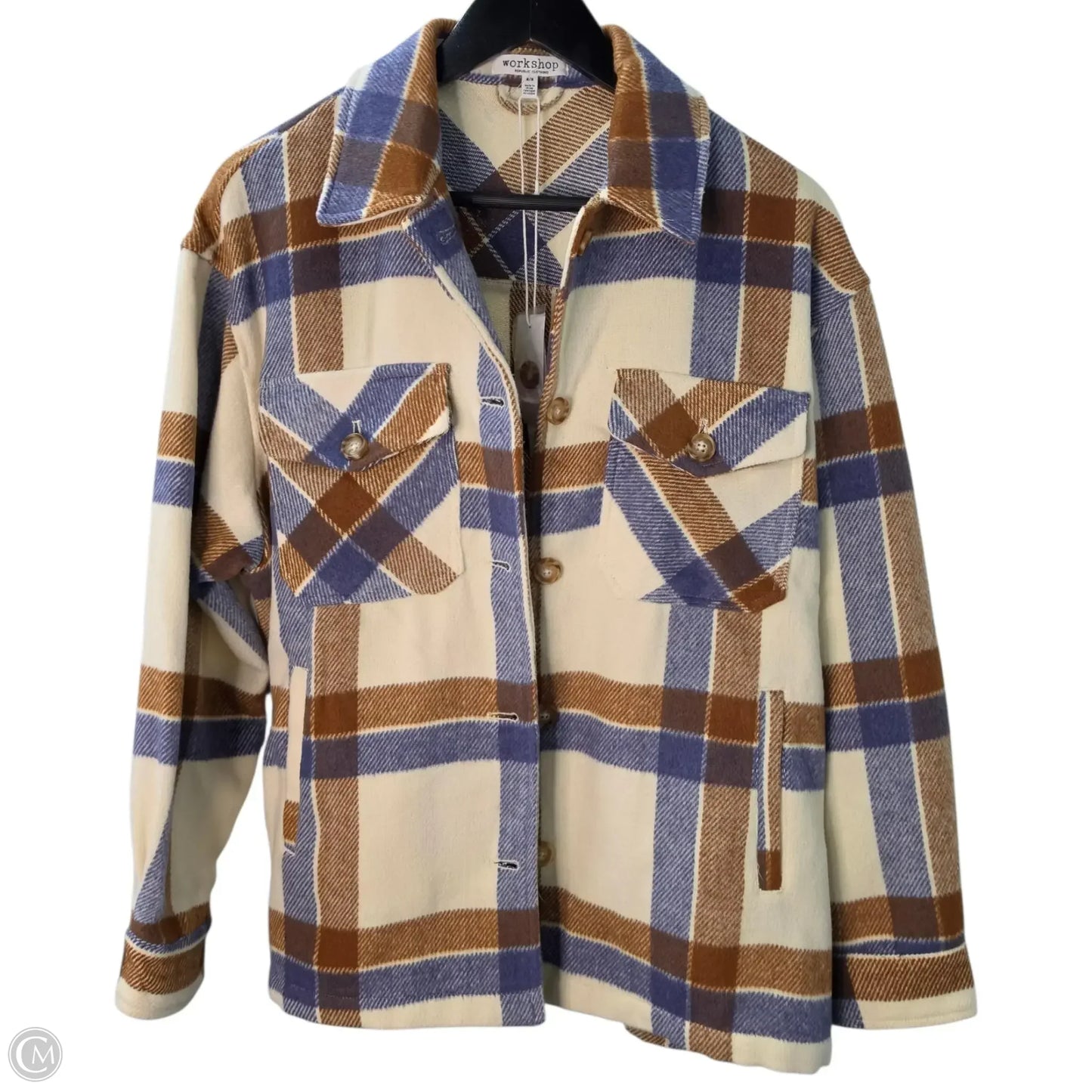 Jacket Shirt By Workshop In Plaid Pattern, Size: M