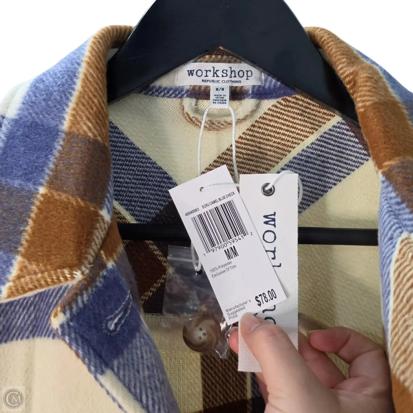 Jacket Shirt By Workshop In Plaid Pattern, Size: M