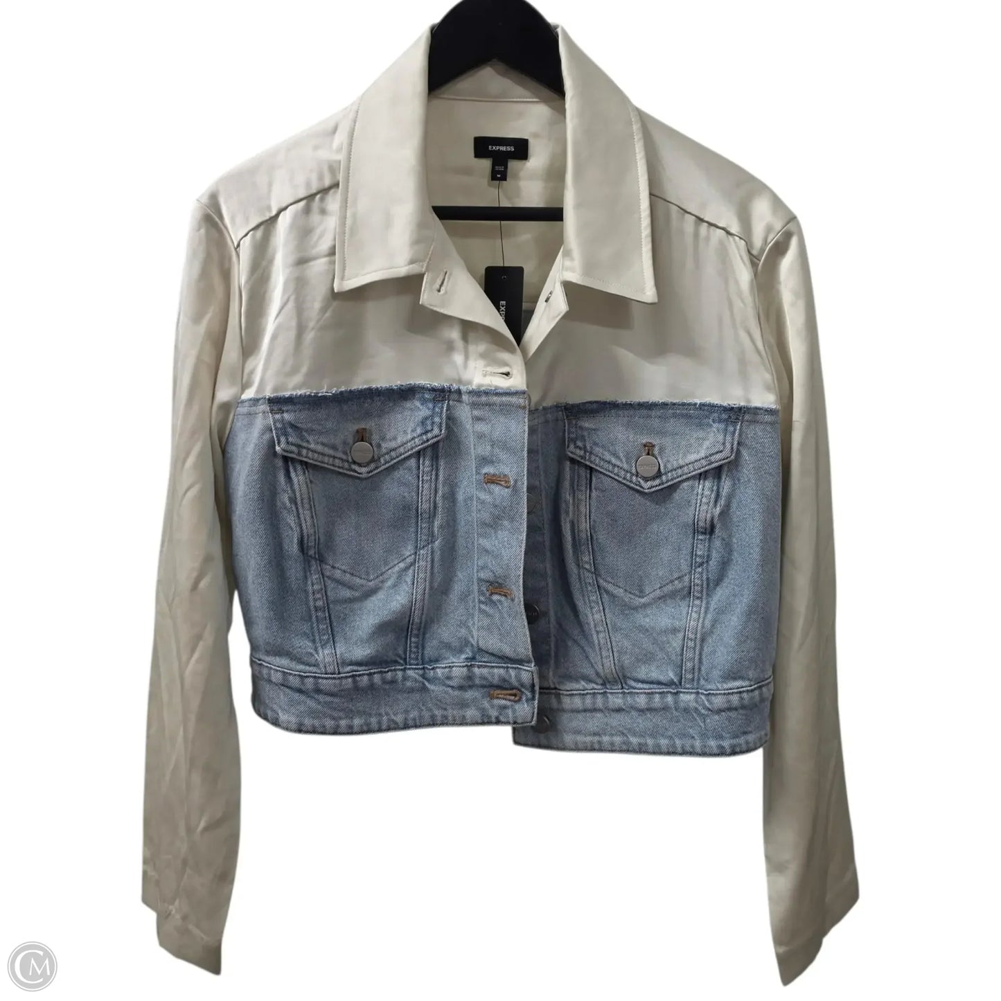 Jacket Denim By Express In Blue & Cream, Size: M