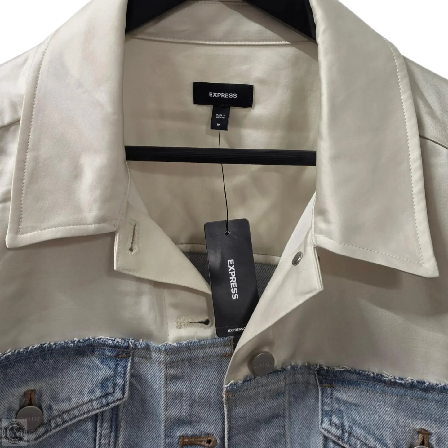Jacket Denim By Express In Blue & Cream, Size: M